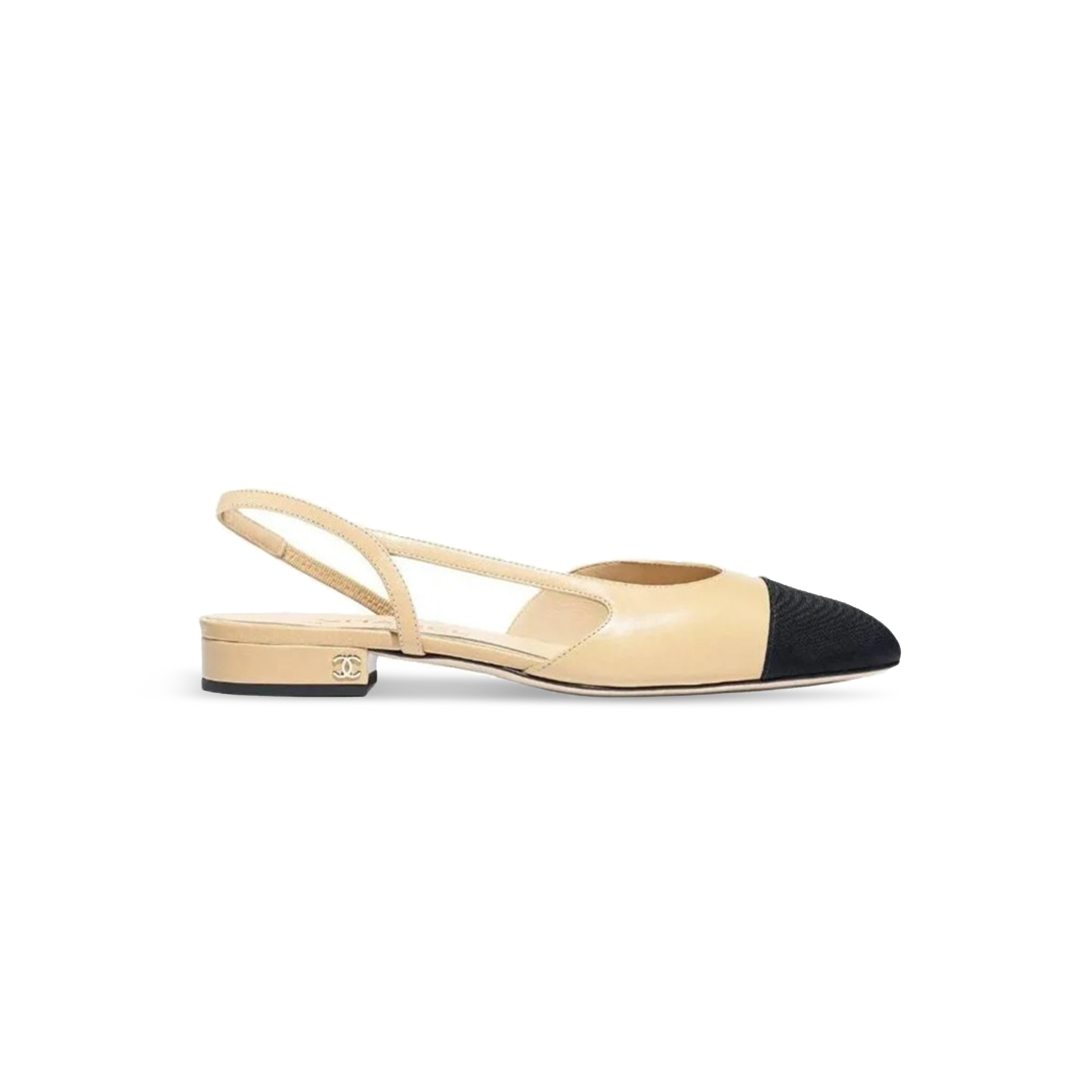 CHANEL SLINGBACKS GOATSKIN & GROSGRAIN BEIGE & BLACK G31319